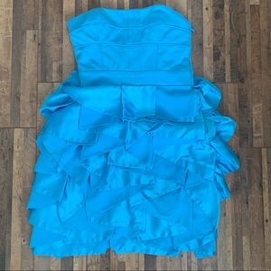 Cynthia Steffe Ruffle Tier Strapless Dress Blue Sz 0